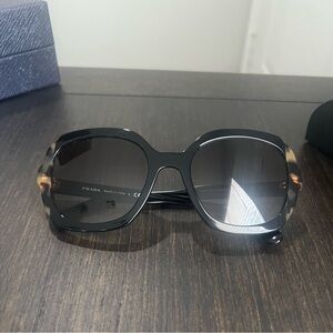Prada Heritage PR 16US Oversized Square Sunglasses Black Tortoise Designer Glam